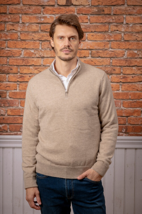 Sweater Half Zipper Cashmere Camello