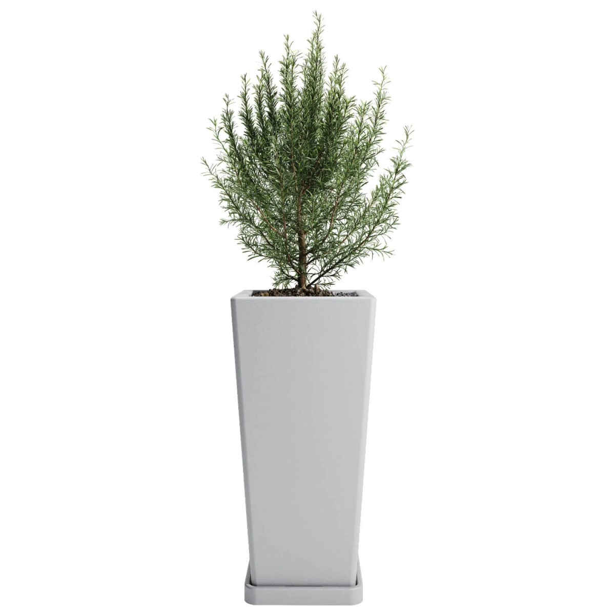 Macetero Piramidal 45 Gris Perla c/Plato, Alto 45cm x 21.5cm Ancho Boca x 15.6 Base, 20 lts 