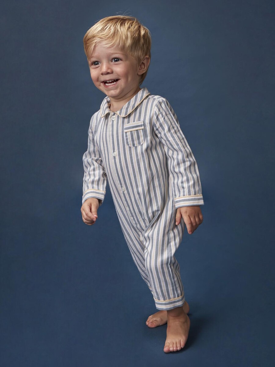 Pijama De Rayas Con Contraste Blanco Roto