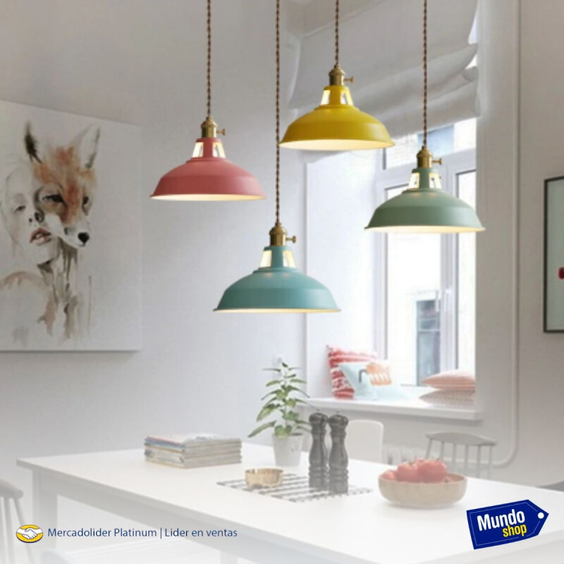 Lampara Colgante De Techo Metal Nordica Blanco Negro Luz Verde