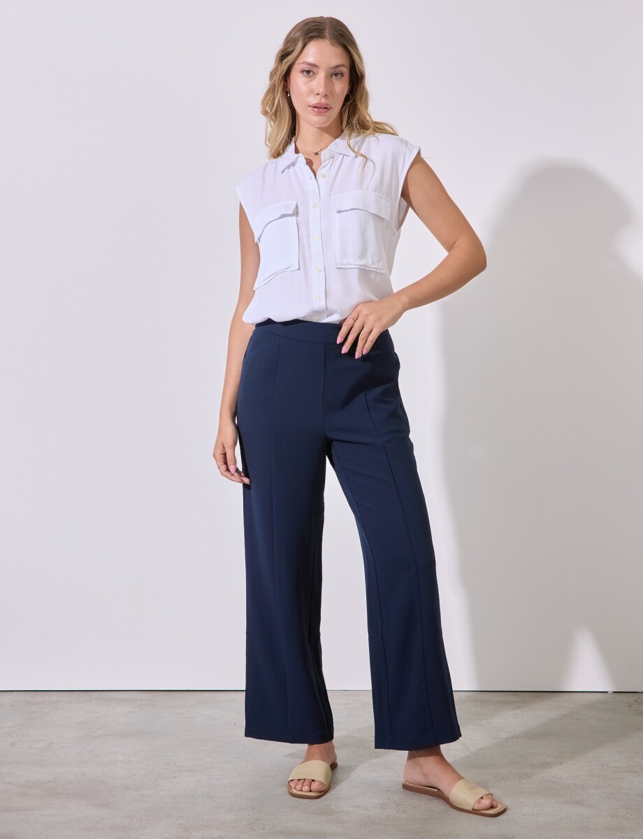 Pantalon Crepe Recto - Azul 