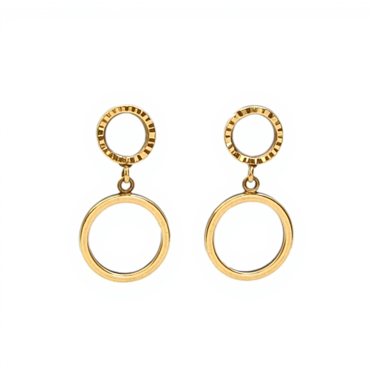 Caravanas colgante Circulo doble oro- Oro bajo - Sin piedra-CA8015 - sinpiedra 