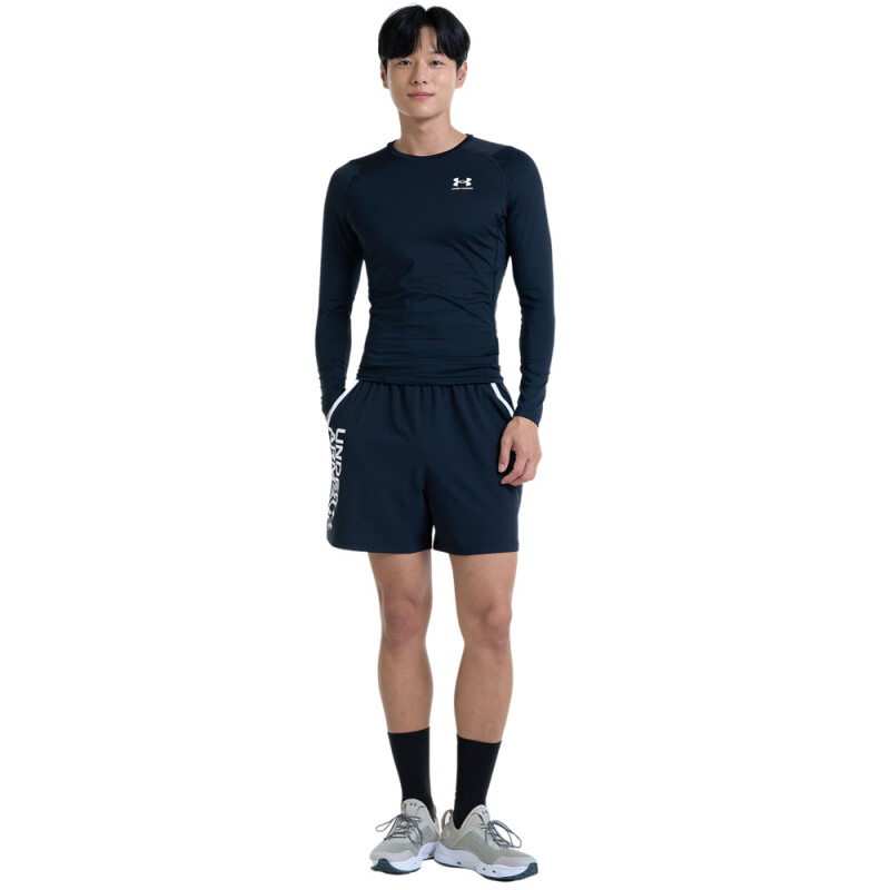 UA HG Armour Comp LS-WHT BLK-001