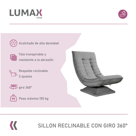 Sillón Reclinable 1 Cuerpo Giratorio 360º Nobby Gris