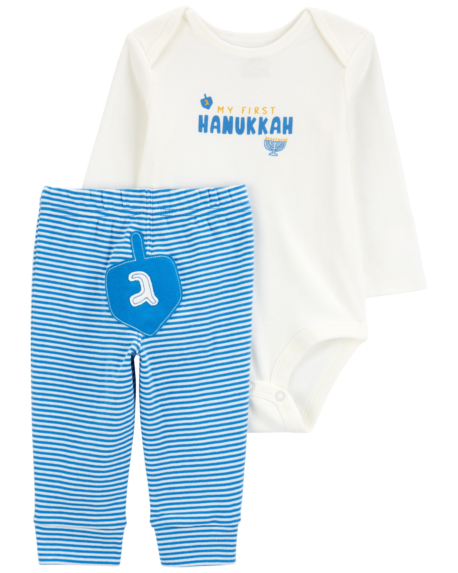Set dos piezas de algodón, pantalón y body, diseño Hanukkah Sin color