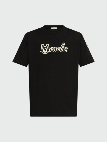 Moncler - Camiseta de Algodón con Logotipo Universitario Bordado Negro