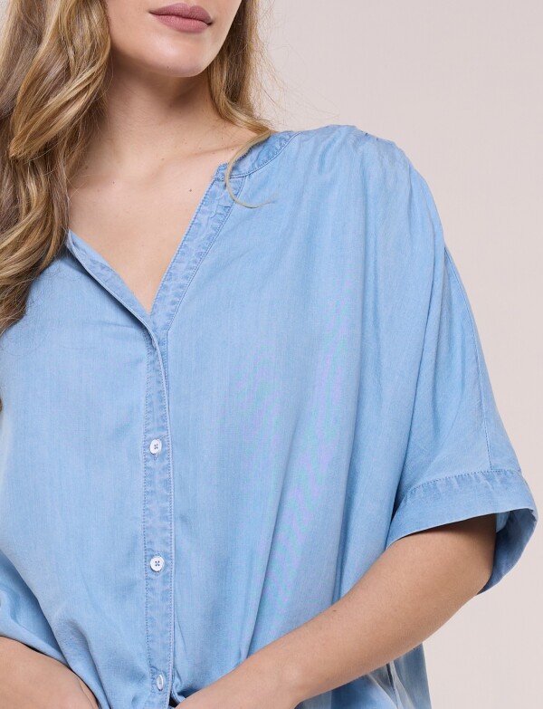 Blusa Tencel Con Escote V Y Botones JEAN