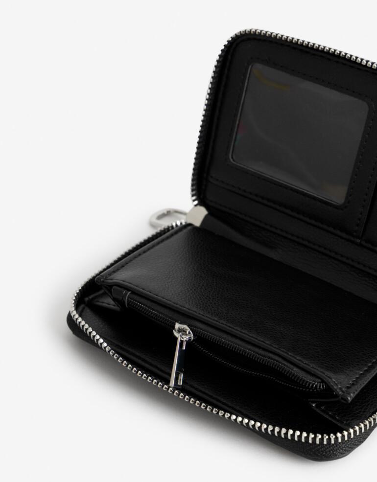 Billetera Zip Round Billetera Con Tachas - Negro