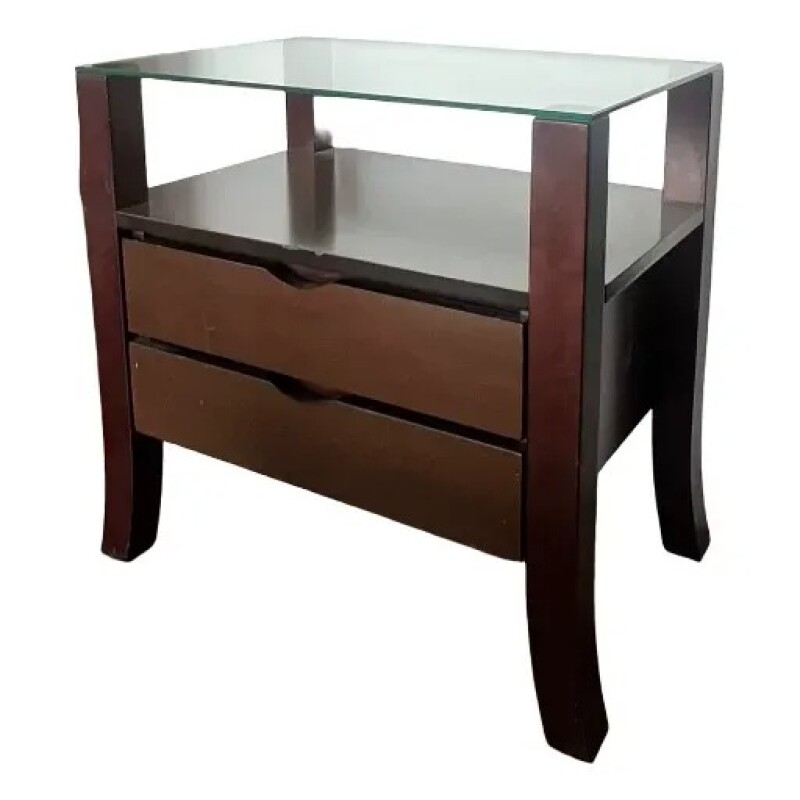 MESA DE LUZ CON 2 CAJONES Y TAPA DE VIDRIO - MERCADERIA CON DETALLES MESA DE LUZ CON 2 CAJONES Y TAPA DE VIDRIO - MERCADERIA CON DETALLES