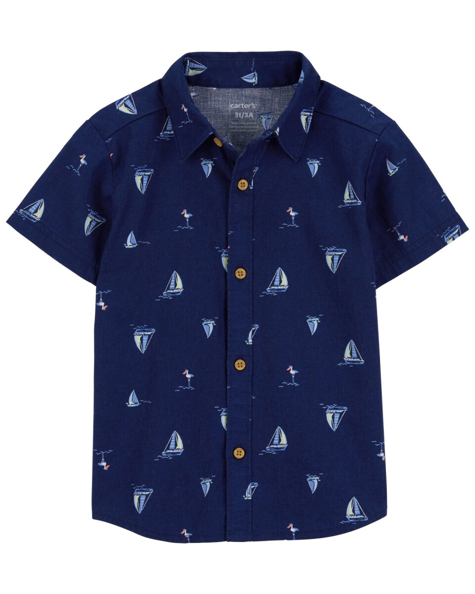 Camisa de lino, manga corta diseño veleros 
