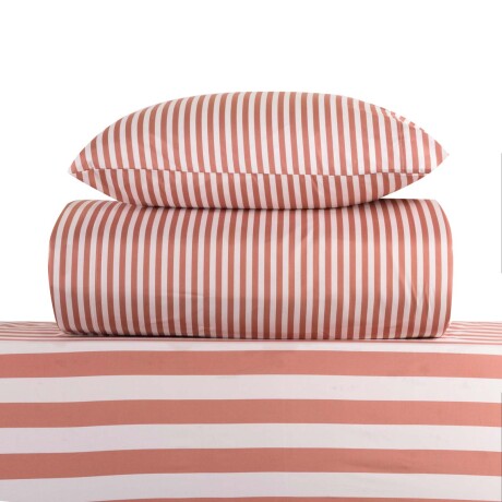 JUEGO DE SÁBANAS FIBRA-SUAVE BLANCO RAYAS BLANCO ROSA