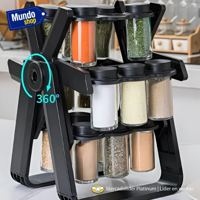 Especiero Condimento Giratorio 360 Capacidad 18 Piezas Negro