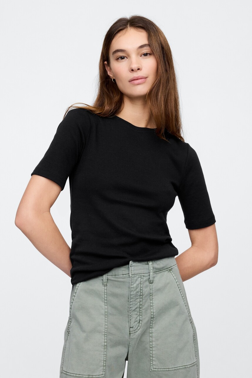 Remera Rib Cuello Redondo Mujer True Black