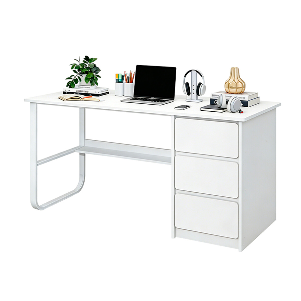 Escritorio Minimalista MDF y Metal Blanco 3 Cajones esh0030 
