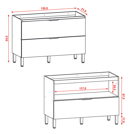 Modulo Bajo Mesada Para Cocina Sin Tapa Dos Olleros De 1.20Cm GAMAS DE BEIGE