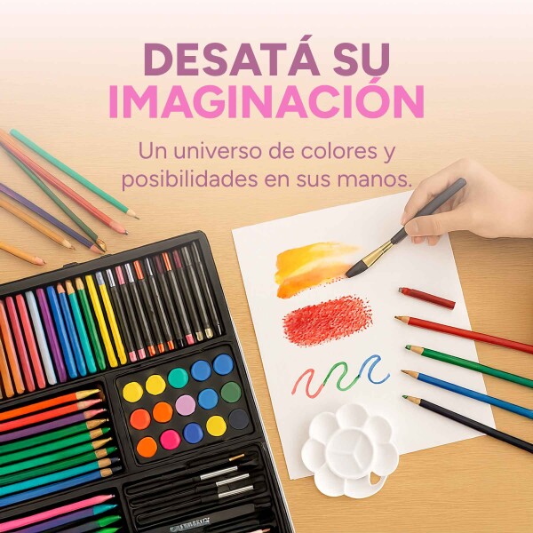 Set Valija Maletín Arte Escolar Didáctico 145 Piezas Pintar Variante Color Rosa