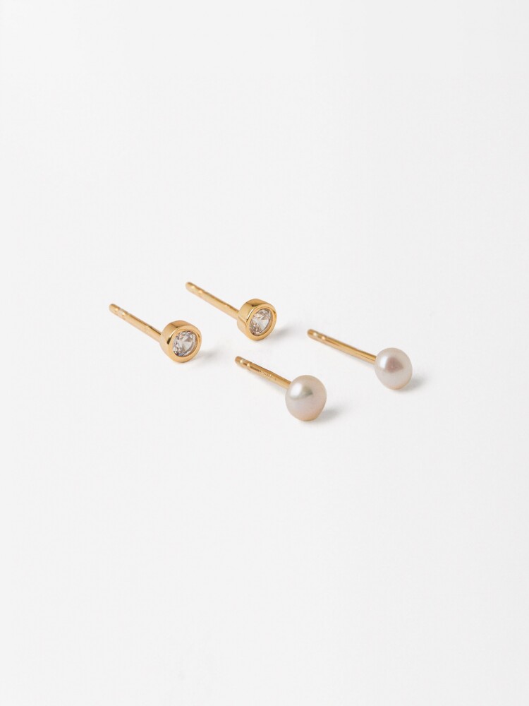 Set De Pendientes Perlas Cristal - Plata De Ley 925 dorado