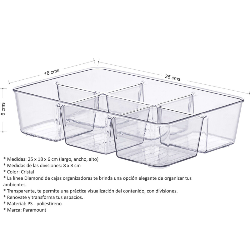 Organizador acrílico con divisiones 25 cm TRANSPARENTE