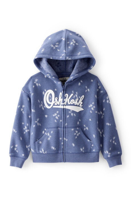 Campera de algodón con felpa, azul, diseño corazones Sin color