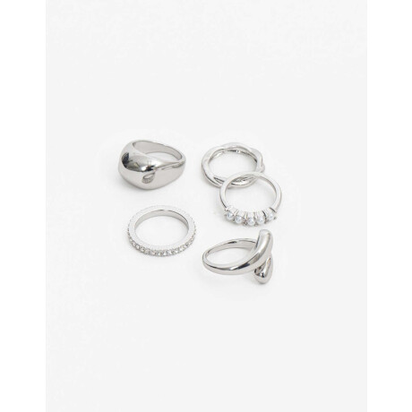 Set De Anillos De Metal Plateado Rodio