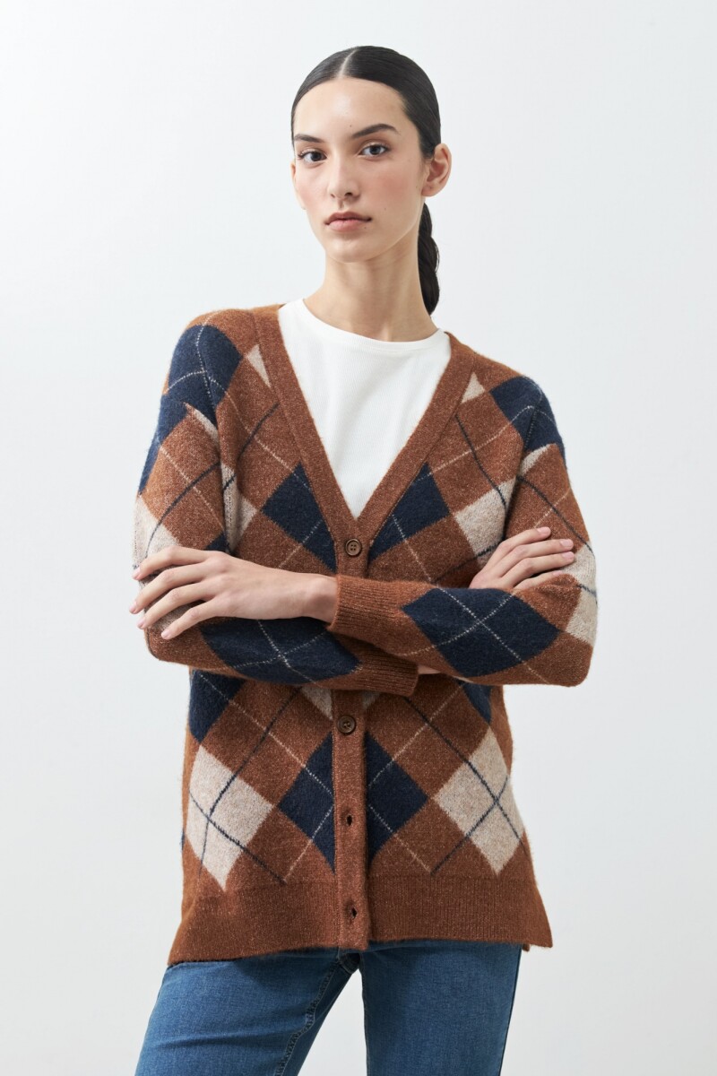 Cardigan con jacquard rombos azul marino