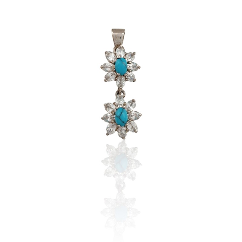 Dije Colgante flor-Plata 925-Piedra zirconia y turquesa-CP3681 Sinpiedra