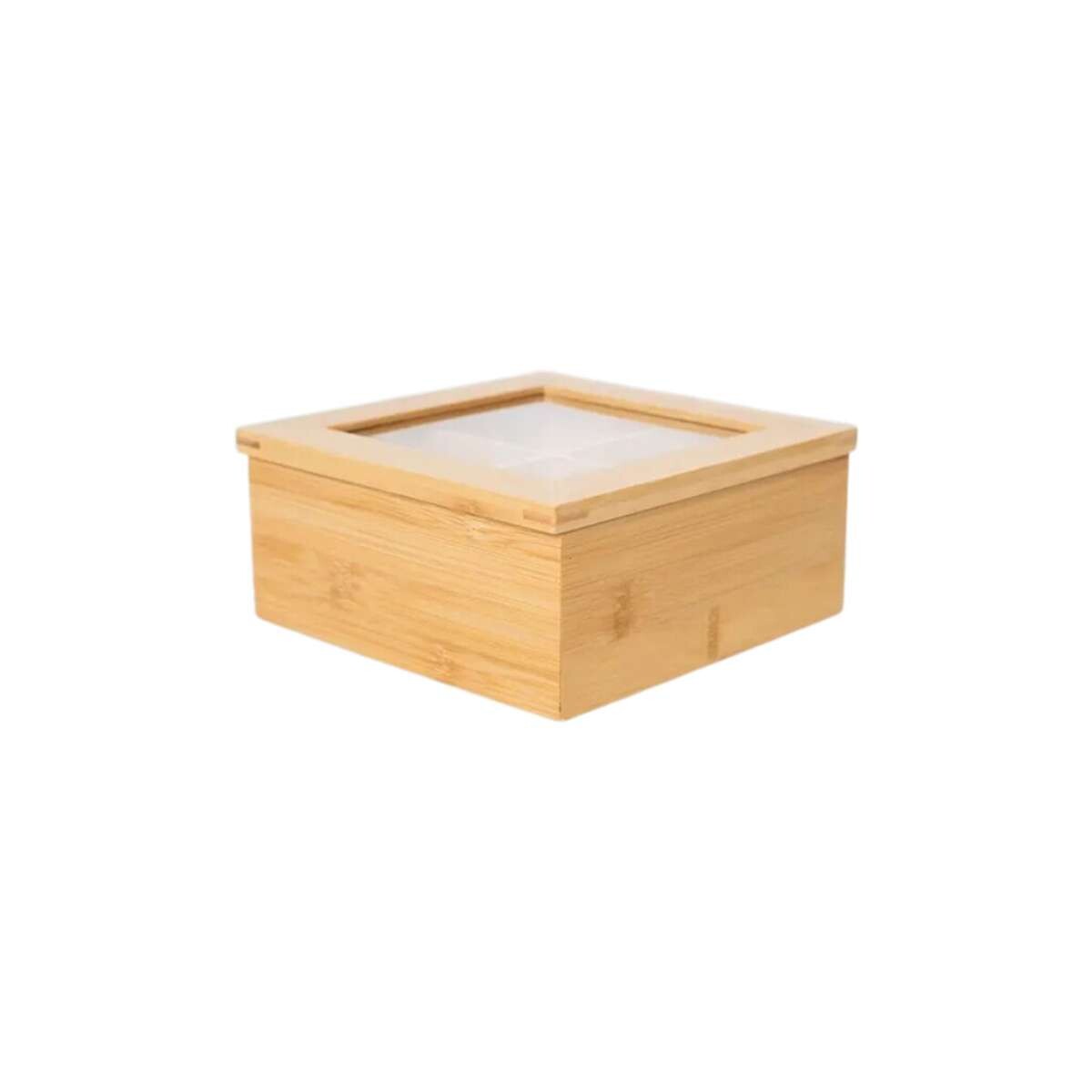 Caja de té de bambú 4 compartimentos - 16x16x9cm 