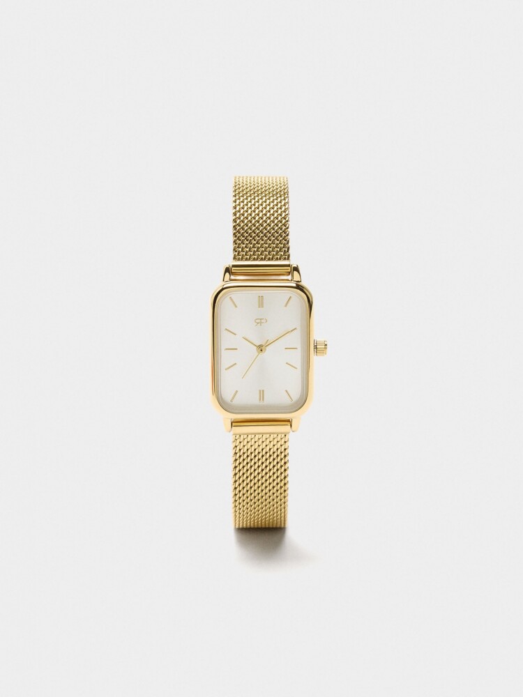 Reloj Rectangular Pulsera De Punto Acero Inoxidable dorado