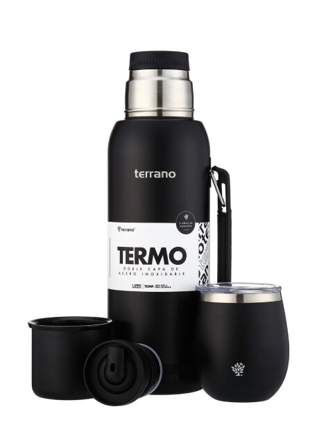 Set Acero 1Lt. Mate con Tapa Negro Opaco