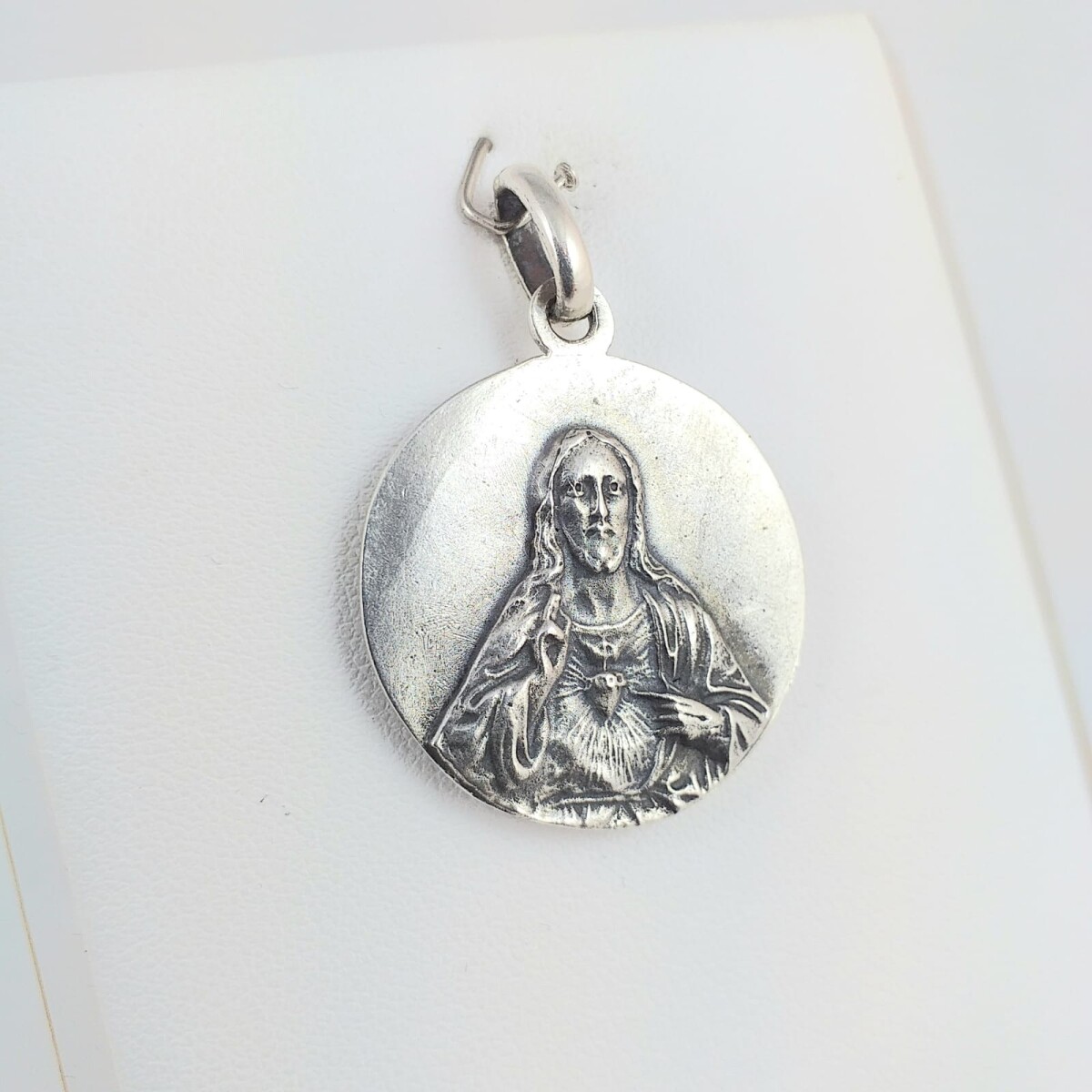 Medalla religiosa de plata 925, Escapulario (Sagrado Corazón de Jesús y Virgen del Carmen) , diámetro 27mm. 