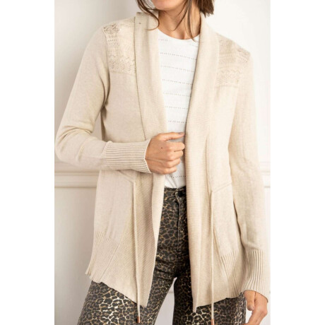 Cardigan C/solapa Algodon Elastano Beige Melange