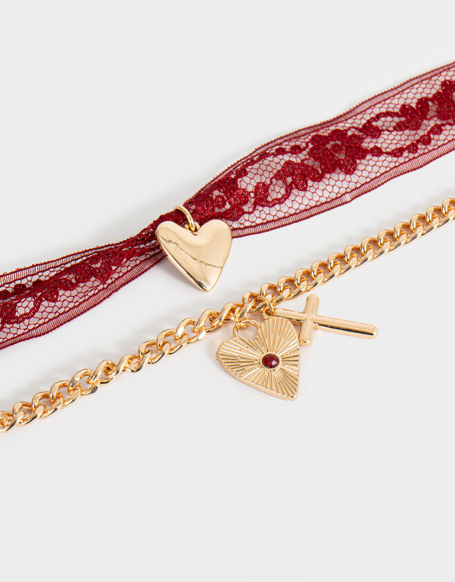 Collares Cortos Con cruz Collar Corto Con Cruz Y Corazón - Dorado