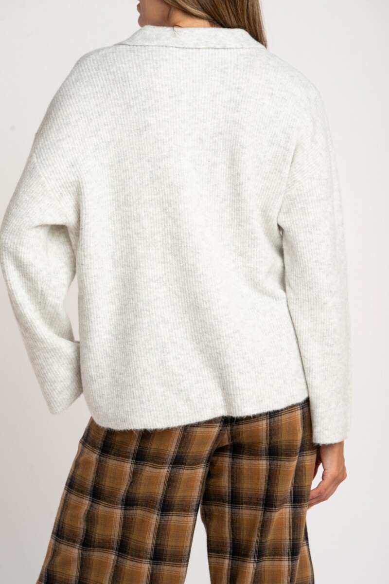 Sweater Polo Medio Cierre Gris Melange