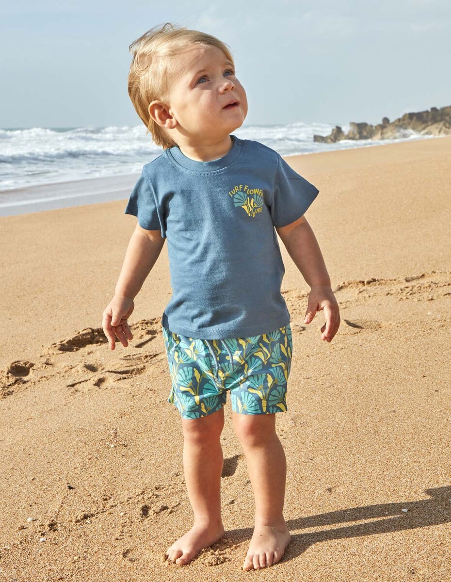 Camiseta Manga Corta Surf Flower - Azul 