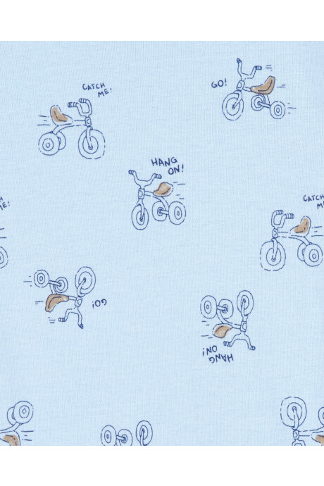 Pijama cuatro piezas de algodón, dos pantalones y dos remeras, diseño triciclos Sin color