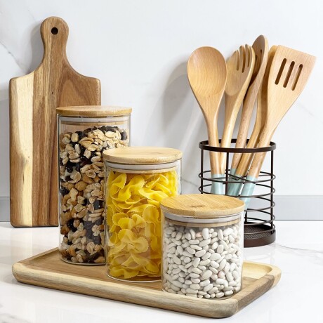 Recipiente Hermético Multiuso Vidrio C/Tapa Bambú 1400ml (Alto 20cm x Ø 10cm) Recipiente Hermético Multiuso Vidrio C/Tapa Bambú 1400ml (Alto 20cm x Ø 10cm)