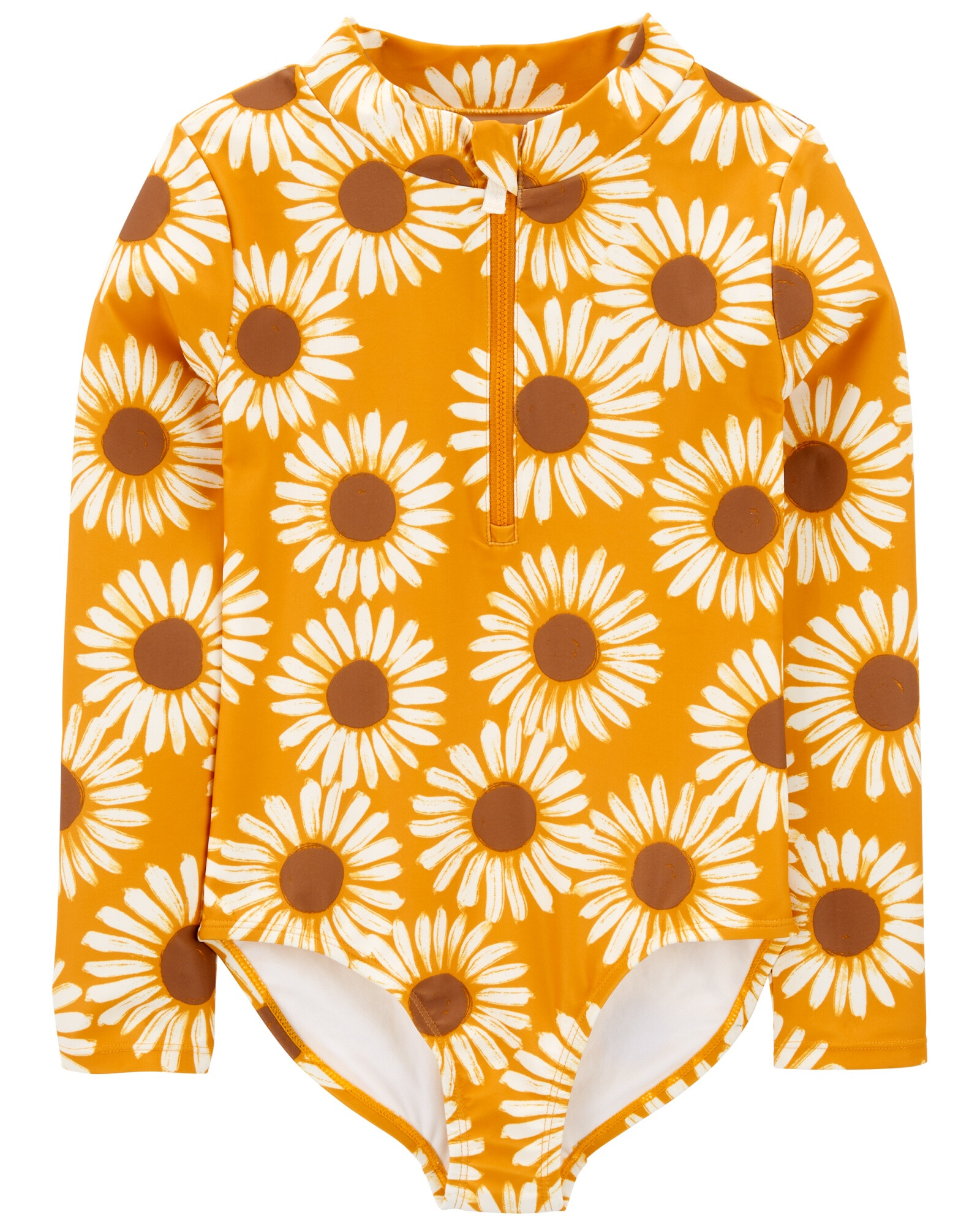 Malla de baño una pieza manga larga con protección UPF 50+ diseño girasoles. Talles 6-8 Malla de baño una pieza manga larga con protección UPF 50+ diseño girasoles. Talles 6-8