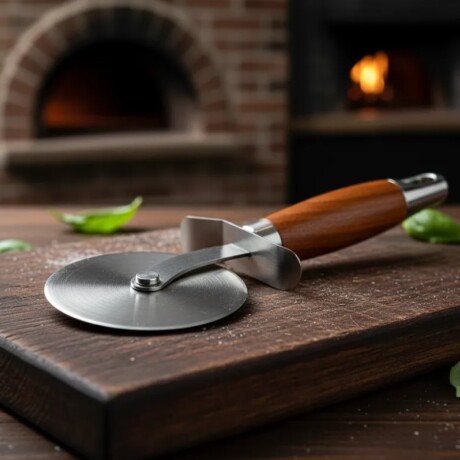 Cortador de Pizza de Acero Inoxidable con Mango de Madera Cortador de Pizza de Acero Inoxidable con Mango de Madera