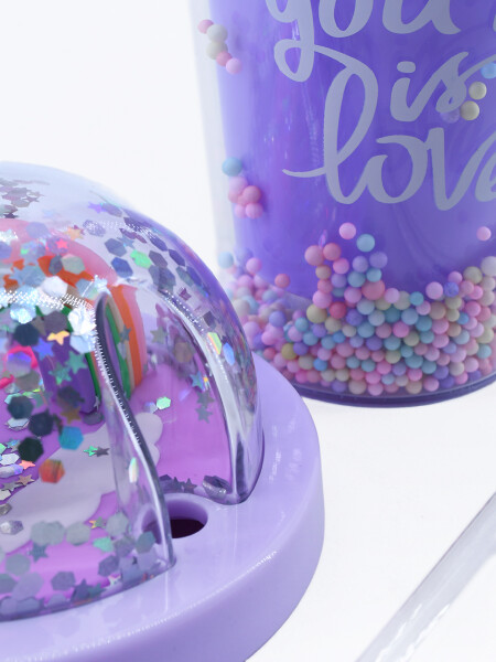 VASO CANDY CON LUZ Y SORBITO CELESTE