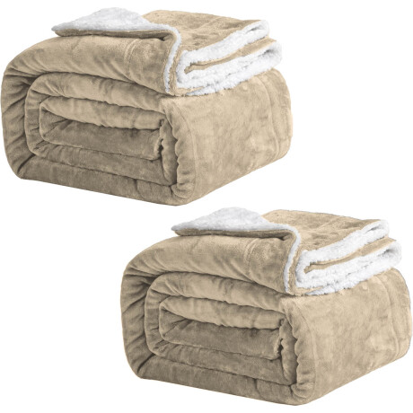 Frazada X2 Manta Polar 2 Plazas C/corderito 200x230cm Beige