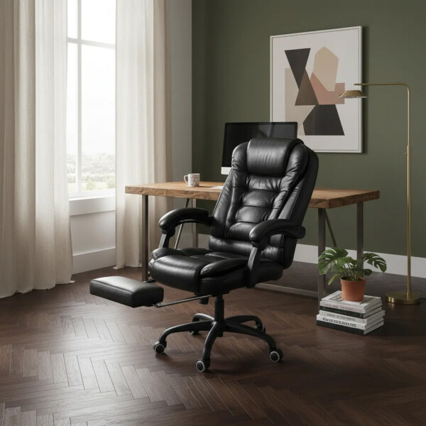 Silla Oficina Sillon Escritorio Ejecutiva Ergonomica Cuero con apoyapies IMBACK Color Negro Silla Oficina Sillon Escritorio Ejecutiva Ergonomica Cuero con apoyapies IMBACK Color Negro