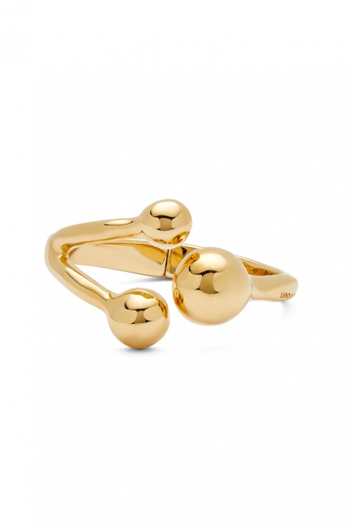 PULSERA RÍGIDA CON TRES BOLAS EN ALEACIÓN DE METALES BAÑADAS EN ORO 18K Pulsera