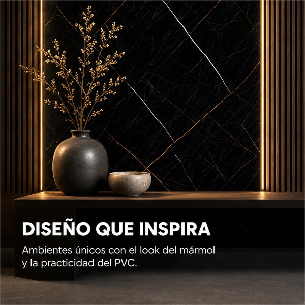 Placa PVC Símil Mármol 2,44x1,22m 3mm Resistente Pack x5 Mármol Negro 2