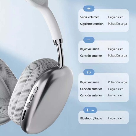 Auricular P9 PRO MAX Vincha Inalámbrica Recargable Bluetooth Plateado