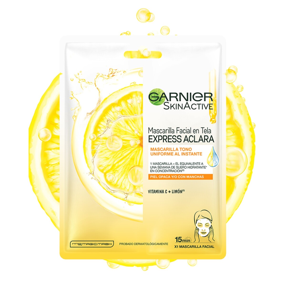 Mascarilla facial Garnier Express Aclara con vitamina C y ácido hialurónico 