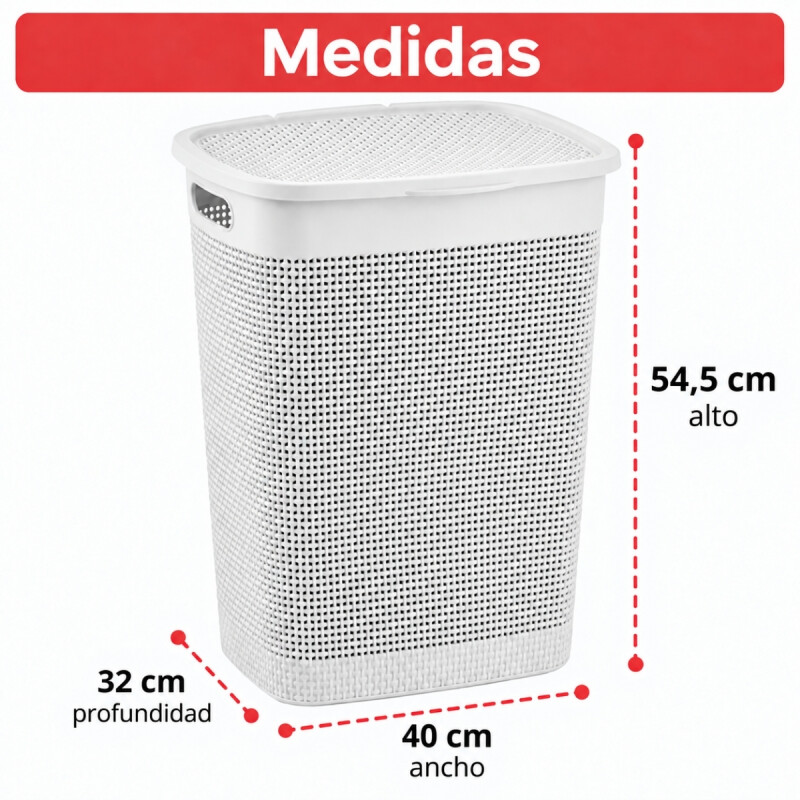 Canasto Organizador Para Ropa Simil Ratán 40 Lts BLANCO