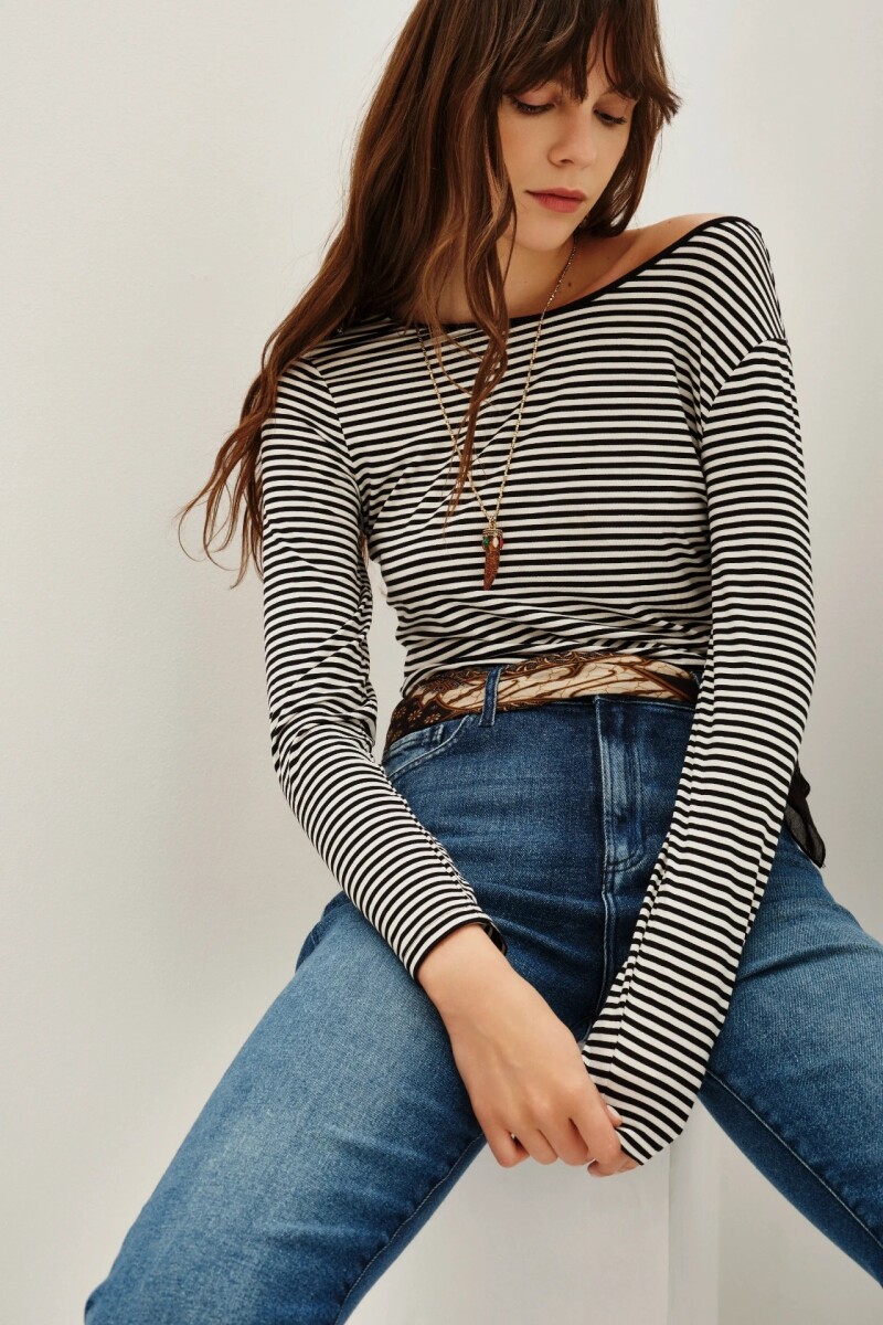 Remera Ginna Striped Negro