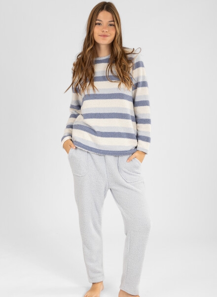 Pijama chenille rayado celeste Celeste