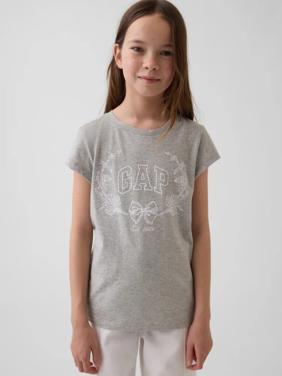 Remera Gráfico Manga Corta Niña - Light Heather Grey B08 