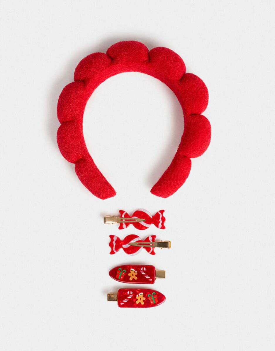 Set De Vincha Y Piquitos Navidad - Rojo Oscuro 
